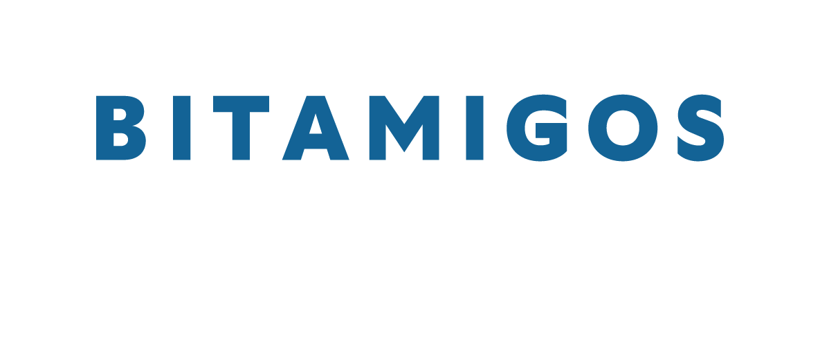 Animation zeigt das Bitamigos Logo in blauem Schriftzug, in dem das IT gelb hervorgehoben wird und ein lachender Mund darunter erscheint.