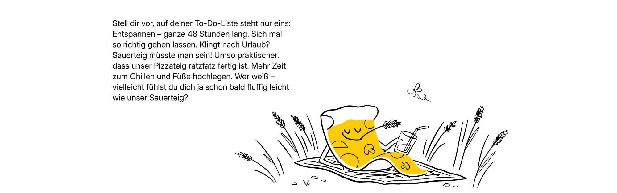 Pizzaecke entspannt auf einer Picknickdecke mitten im Kornfeld.